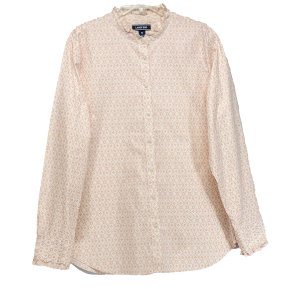 Women's Plus Size 16 LANDS END Button Up Blouse Ruffle Collar Long Sleeve - Picture 1 of 6
